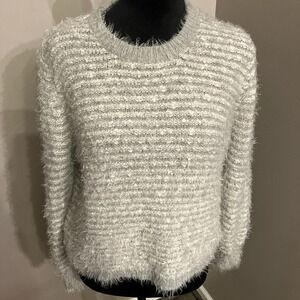 Forever 21 size large super soft and fuzzy grey and white crewneck sweater‎